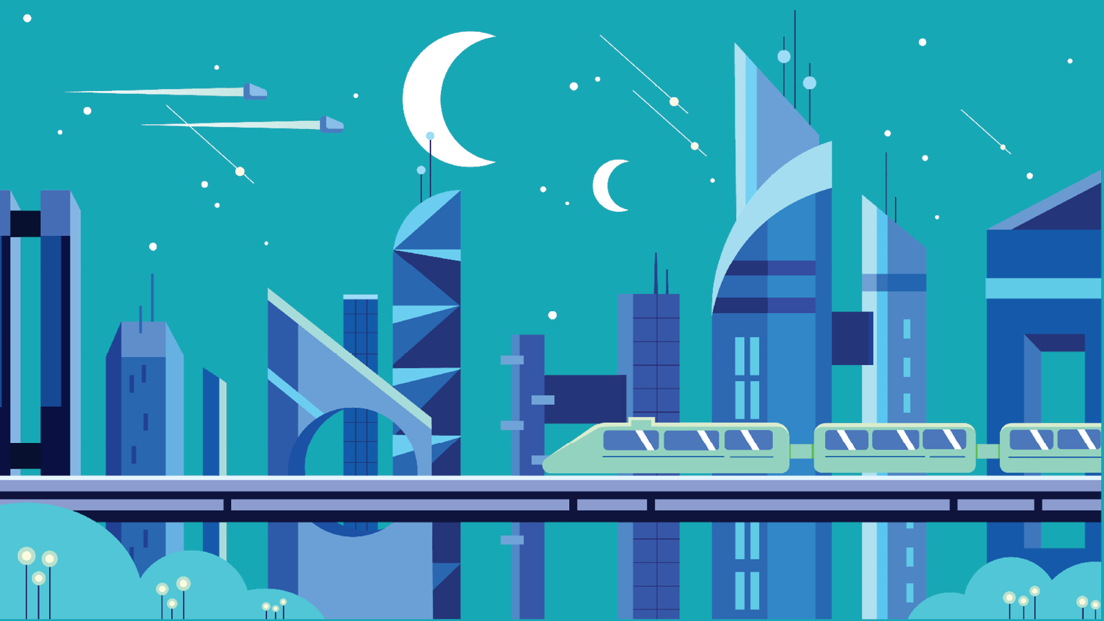 Futuristic city at night