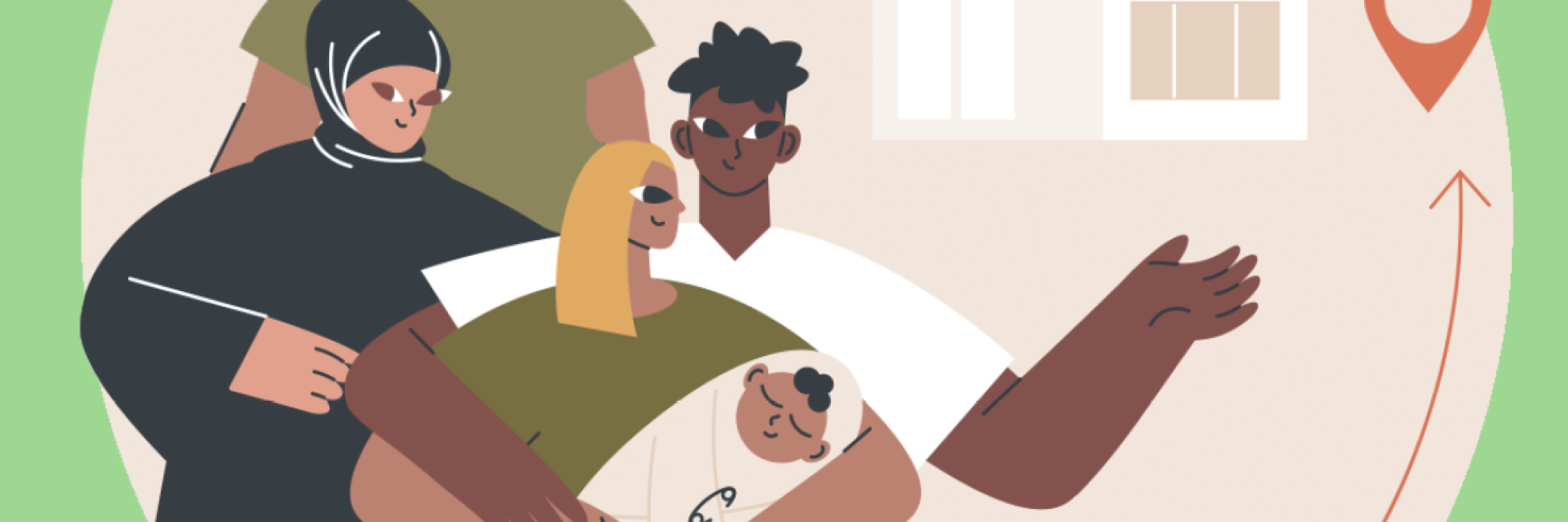 Illustration of a family of newcomers.