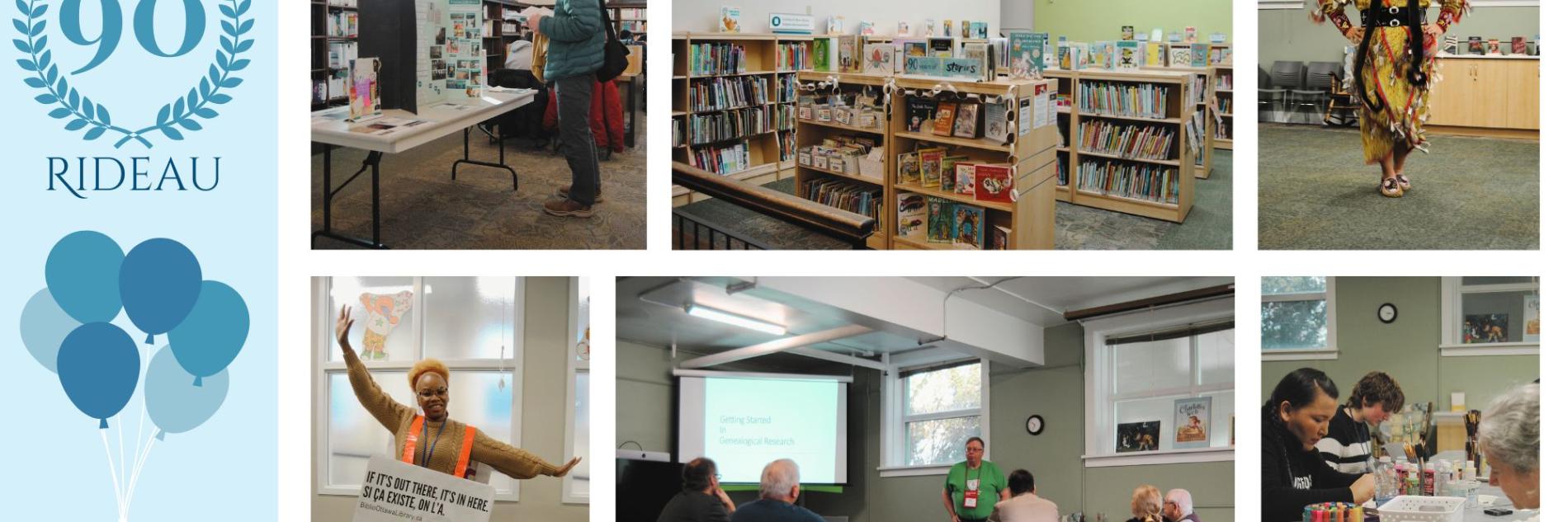 Pictures of the interior of the Rideau branch and a 90th anniversary crest.