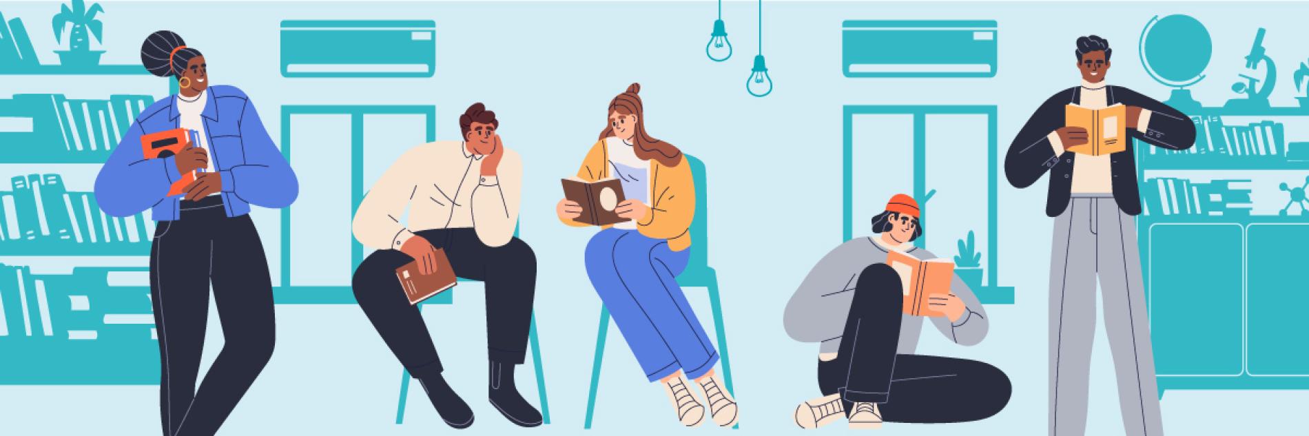 Young adults doing different things at the Library/ Jeunes adultes qui font plusieurs choses à la Biblio